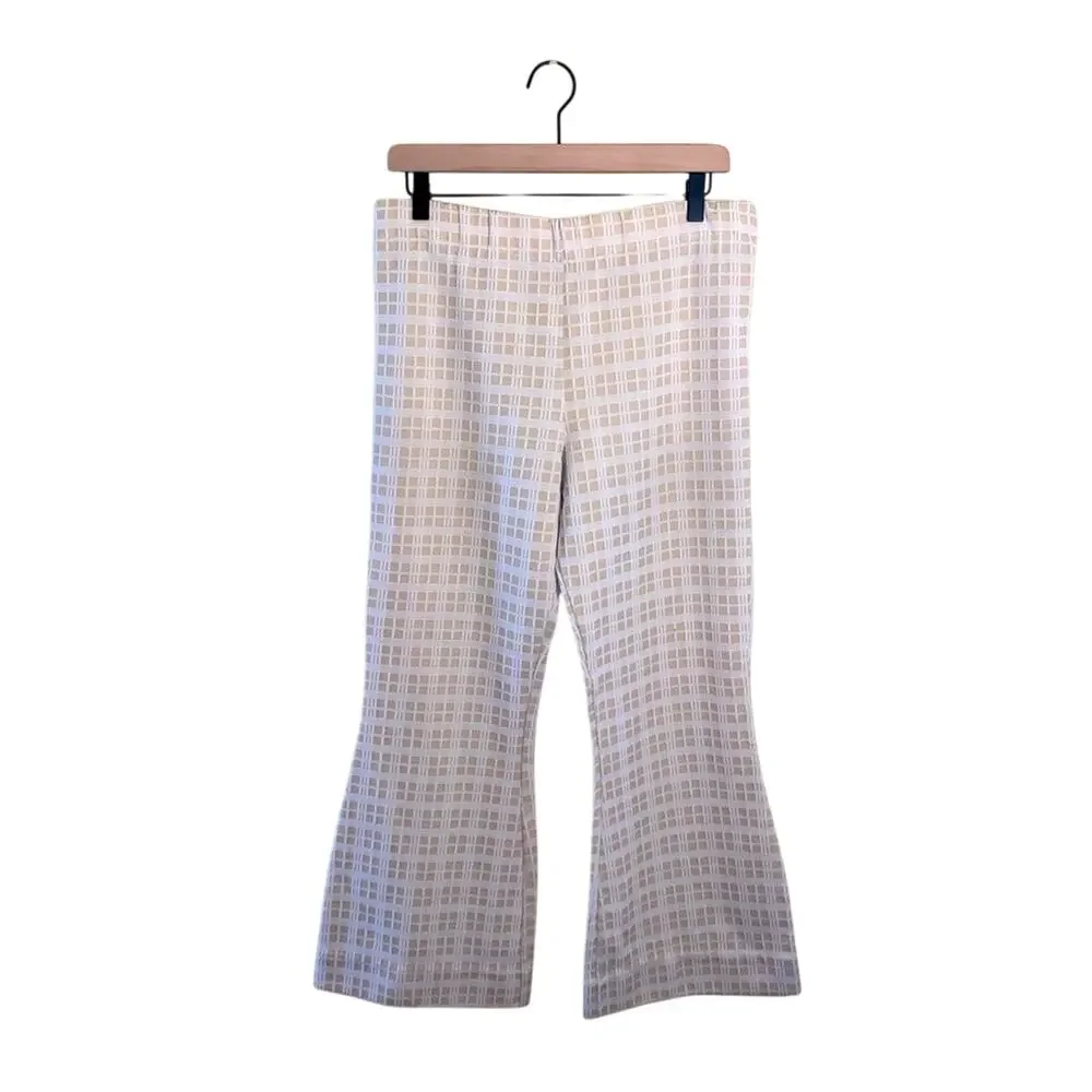 VINTAGE 1970s wide leg plaid textured disco checked trousers L - Picture 1 of 4